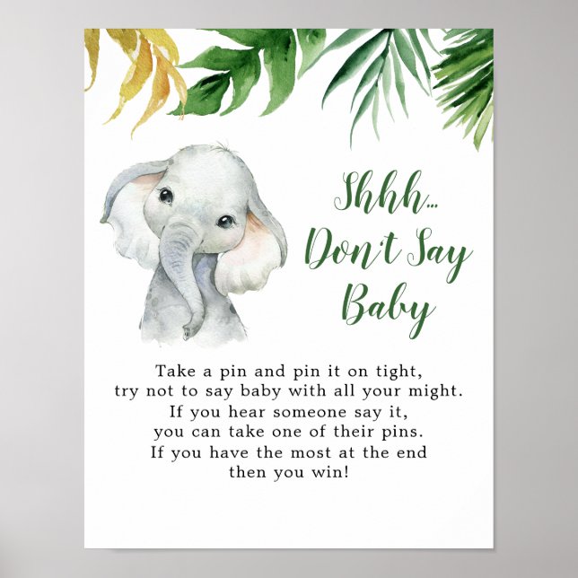Poster Baby shower de garçon éléphant tropical ne pas dir (Devant)