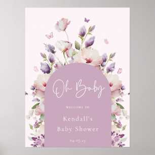 Poster Baby shower de jardin papillon Bienvenue