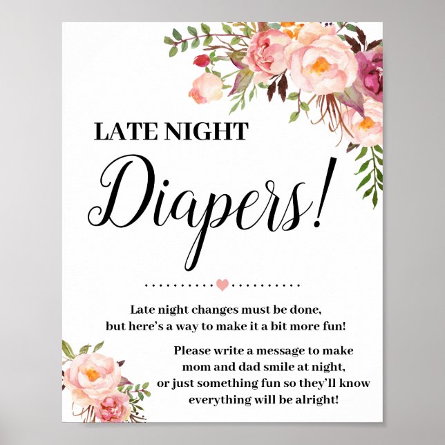 Poster Baby shower de jeu Diapeurs de nuit rose (Devant)