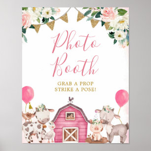Poster Baby shower de la ferme rose Fille