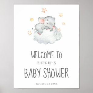 Poster Baby shower de la petite fille éléphante couché Bi
