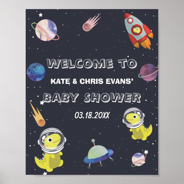 Poster Baby shower de la planète Star Dinosaur vaisseau s (Devant)