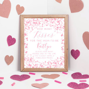 Poster Baby Shower de la Saint-Valentin Combien de Bisous
