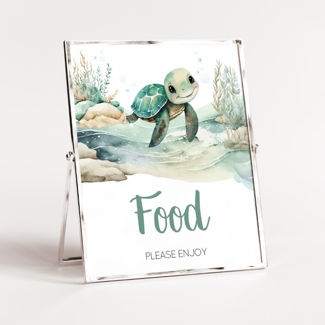 Poster Baby shower de la tortue de mer (A Little Hatching Is On the Way Baby Shower Food Sign)