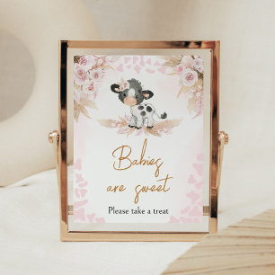 Poster Baby shower de la vache rose Les bébés sont doux