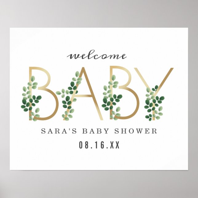 Poster Baby shower de lettres botaniques (Devant)