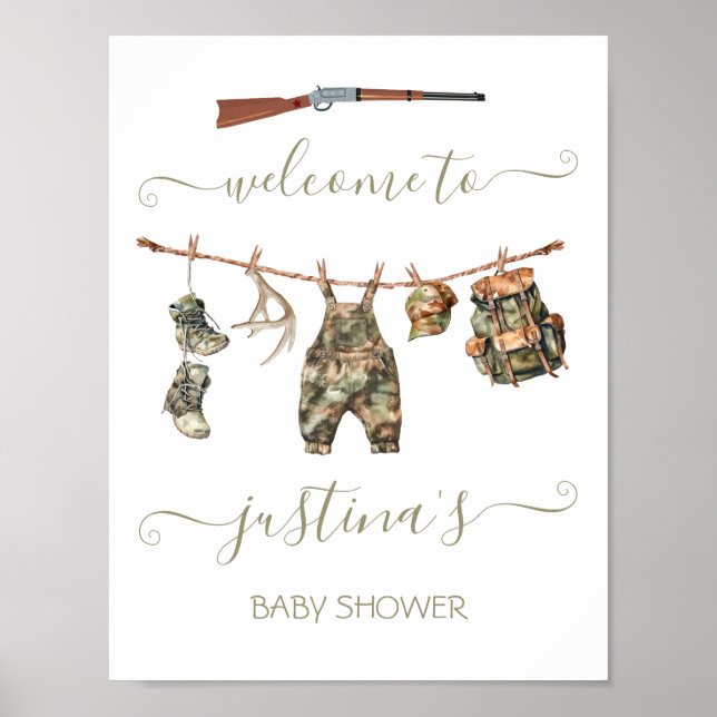 Poster Baby shower de ligne de vêtements de chasse (Devant)