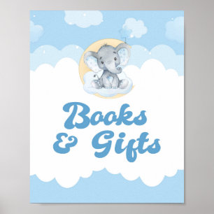 Poster Baby shower de livres et cadeaux Blue Elephant Boy