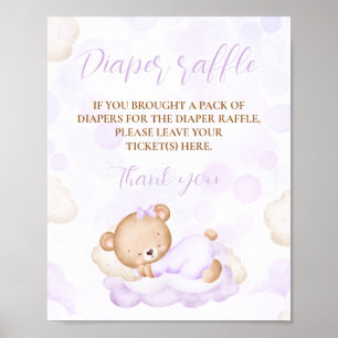 Poster Baby shower de l'ours mou violet Déchets