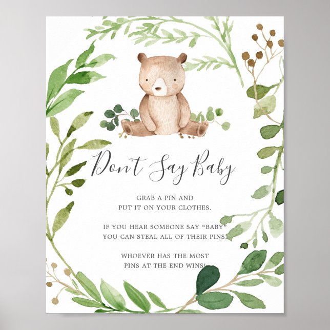 Poster Baby shower de l'ours ne pas dire signe bébé (Devant)