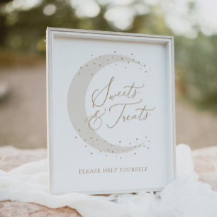 Poster Baby shower de lune neutre sucreries et friandises