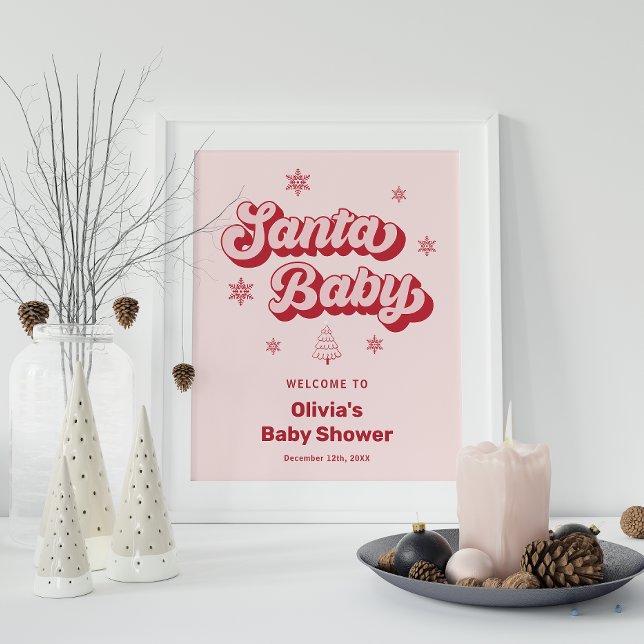 Poster Baby shower de Noël Pink Père Noël (Créateur téléchargé)