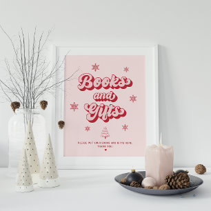 Poster Baby shower de Noël rose Livres et Cadeaux