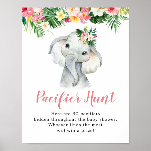 Poster Baby shower de pacifier de la fille d'éléphants tr (Devant)