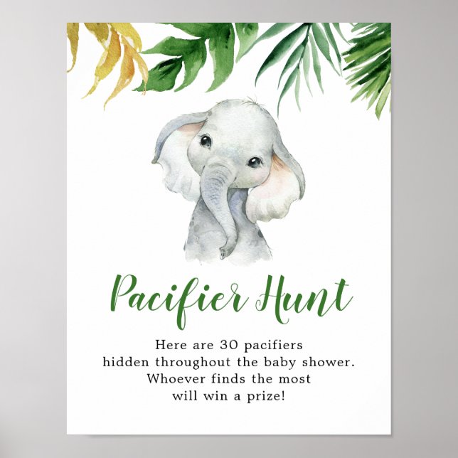 Poster Baby shower de Pacifier de l'éléphant tropical (Devant)