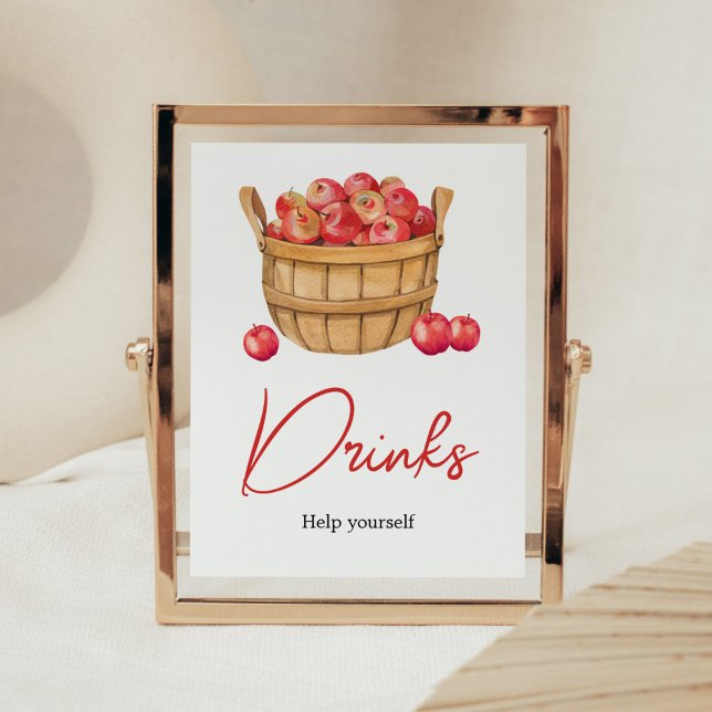Poster Baby shower de panier à pomme d'automne Boissons (Fall Apple Baby Shower Drinks Sign)