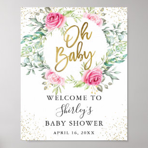 Poster Baby shower de Parties scintillant rose Floral