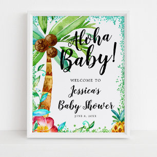Poster Baby shower de Parties scintillant Tropical Luau W