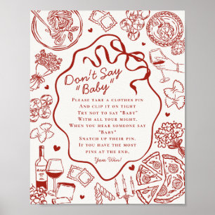 Poster Baby Shower de pâtes italiennes Ne dites pas au je