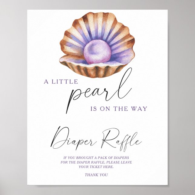 Poster baby shower de perle d'aquarelle Rupture de couche (Devant)