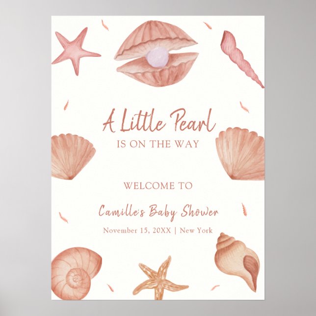 Poster Baby shower de perles Neutral Ocean Seashell (Devant)