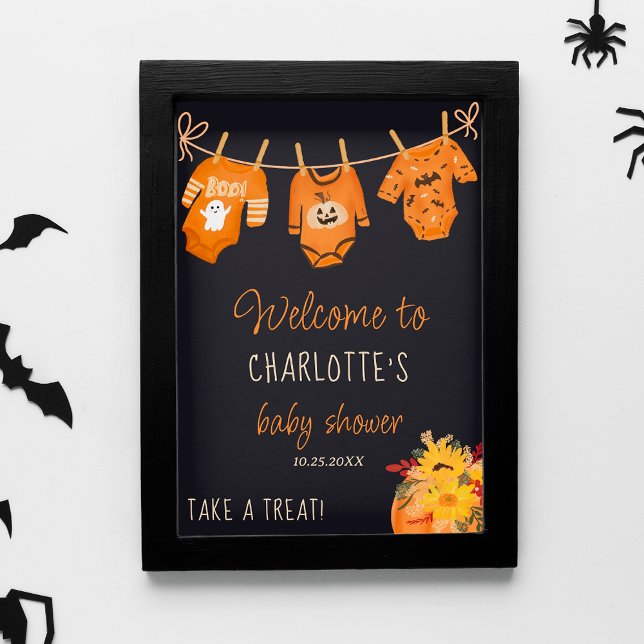 Poster Baby shower de petit boite d'Halloween fleuri d'ac (Welcome floral Halloween little boo baby shower Poster)