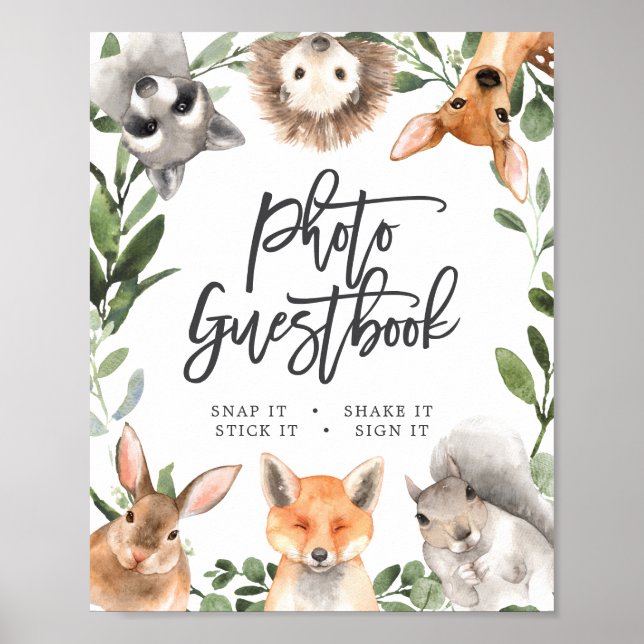 Poster Baby shower de photos d'animaux de bois (Devant)