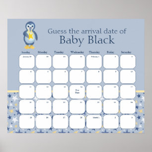 Poster Baby shower De Pingouin D'Hiver Devinez La Date D'