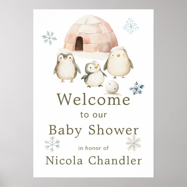 Poster Baby shower de pingouins d'hiver (Devant)