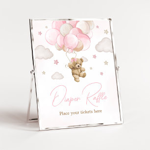 Poster Baby shower de plongeur Boho Pink Bear Balloon Raf