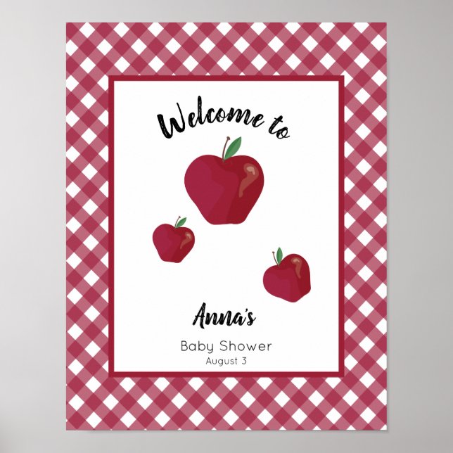 Poster Baby shower de pomme rouge bienvenue (Devant)