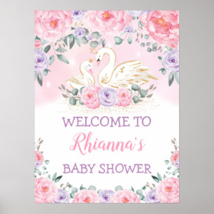 Poster Baby shower de princesse de cygne magique Bienvenu