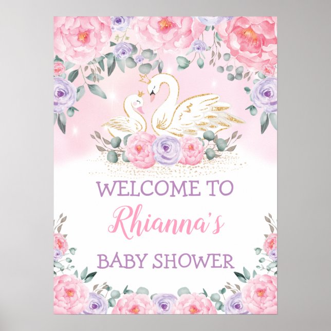 Poster Baby shower de princesse de cygne magique Bienvenu (Devant)