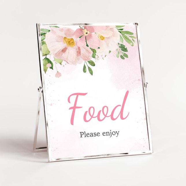 Poster Baby shower de printemps rose pâle (Blush Pink Spring Floral Baby Shower Food Sign)