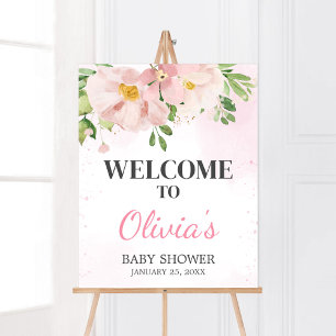 Poster Baby shower de printemps rose vif Bienvenue