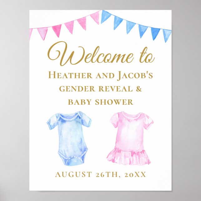 Poster Baby shower de révélation de sexe rose bleu Affich (Devant)