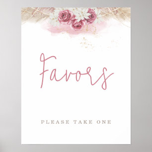 Poster Baby shower de roses roses boho tropicales Faveurs