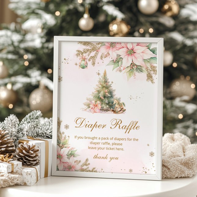 Poster Baby shower de sapin de Noël en tomette rose (Créateur téléchargé)