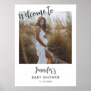 Poster Baby shower de script photo moderne Bienvenue