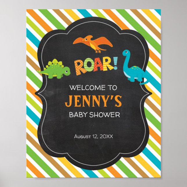 Poster Baby shower de signalisation de bienvenue de Dinos (Devant)