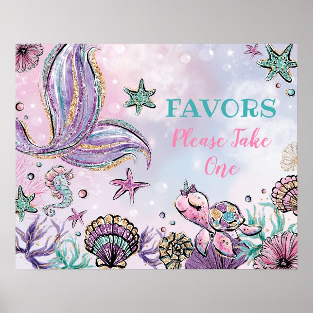 Poster Baby shower de sirène sous la mer Faveurs d'annive (Devant)