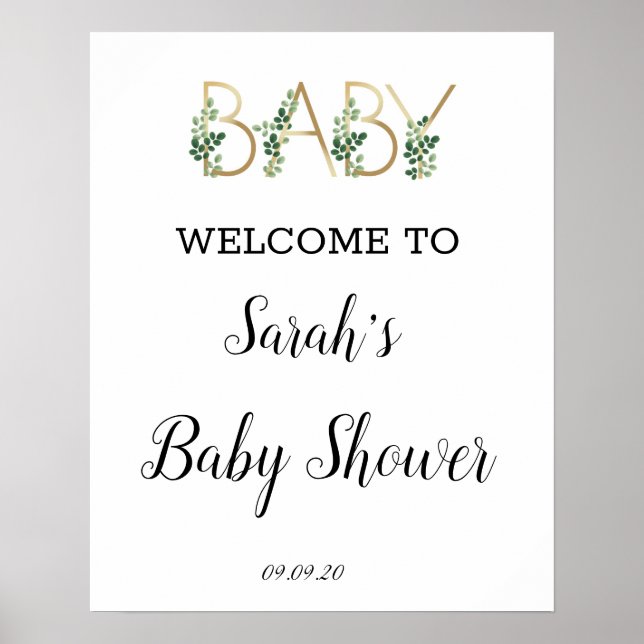 Poster Baby shower de Slogan vert mignon Bienvenue (Devant)