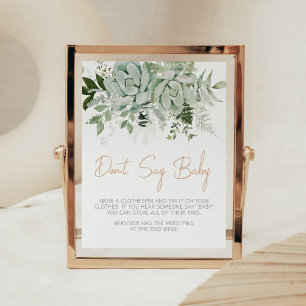 Poster Baby shower de succulents verdure Ne pas dire bébé