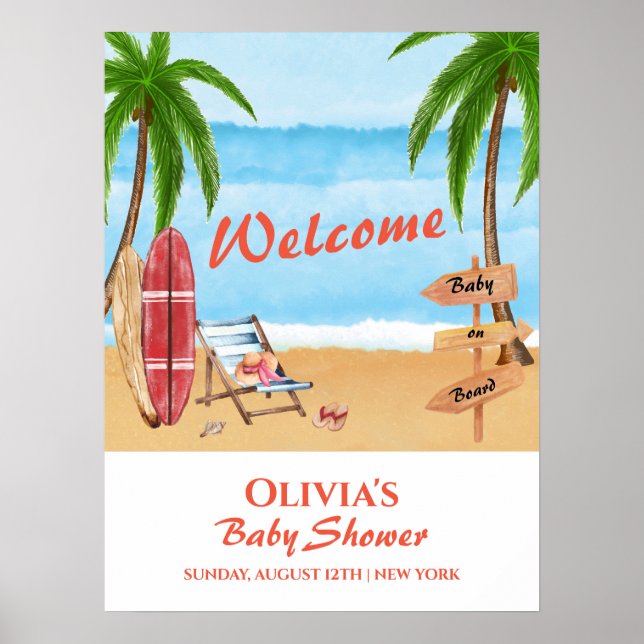Poster Baby shower de surf de bébé à bord Accueil (Devant)