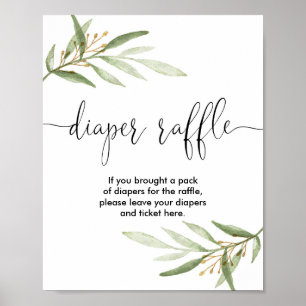 Poster Baby shower de tombola de couche or vert