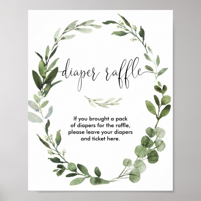 Poster Baby shower de tombola de couche verdure couronne (Devant)