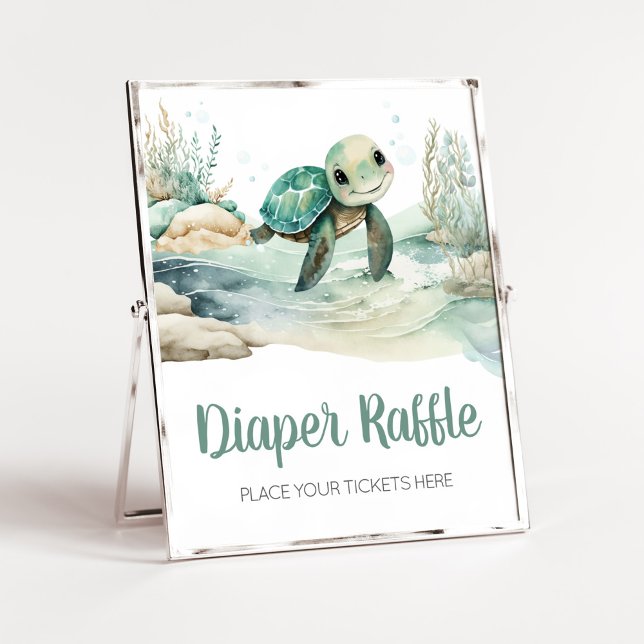 Poster Baby shower de tortue de mer Raffin (A Little Hatching Is On the Way Baby Shower Diaper Raffle Sign)