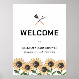 Poster Baby shower de tournesol BBQ rustique Bienvenue