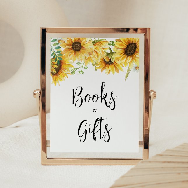 Poster Baby shower de tournesol Livres et cadeaux (Sunflower Girl Baby Shower Books and Gifts Sign)