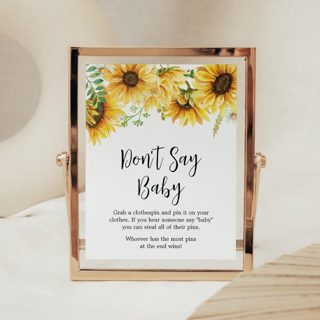 Poster Baby shower de tournesol ne pas dire bébé (Sunflower Girl Baby Shower Don't Say Baby Sign)
